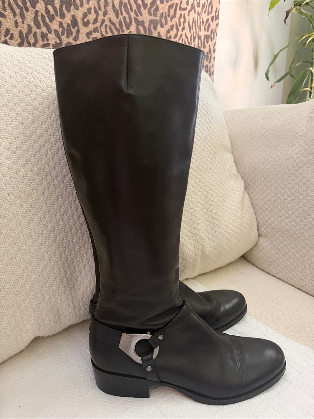 Via Spiga Black Leather Knee-High Riding Boots size 10